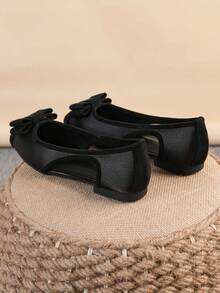 Women's Ballet Flats, Fashionable Square Toe Slip-On Soft Bottom Shoes, Versatile Flat Shoes, Black Hollow Flat Bowknot Loafers, Size Run Large, Plus Size 35-43