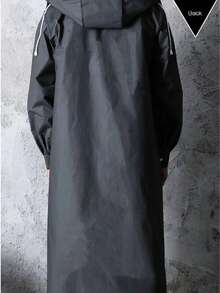 A Black Long Cape Raincoat For Adults, Men And Women, Waterproof Jacket, Rain Cape Hooded, Black Adult Windbreaker Style Raincoat, Windproof Hat, Rope Rain Cape, Lengthened And Thickened, Spot Fishing Rain Cape,Spring Summer Picks,Brides Maid Gifts,Room,Bedroom Decor,Beach,Travel,For Men,For Women,Vacation,Cute Stuff - Black - View 4