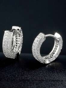 2 piezas Pendientes de aro de circonita blanca plateados en plata para mujeres y hombres, regalo de joyería para novia, esposa, pareja en cumpleaños, fiesta, boda