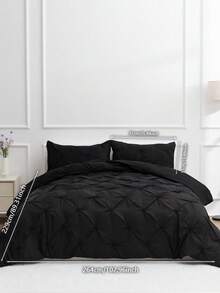 3pcs Gathered Floral Pleated Solid Color Comfortable Oversized Bedding Set, 3-Piece Luxury Brushed Super Soft Fiber Duvet Cover Set With 2 Pillowcases, Soft & Cozy - Black - View 16