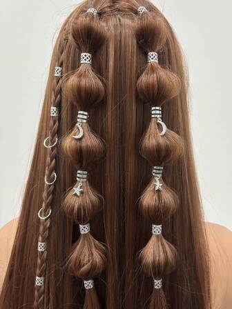 44 piezas Accesorios populares DIY para pelucas con rastas, colgante de luna y estrella, anillos y clips para extensiones de cabello