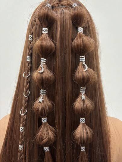 44 pezzi Accessori DIY popolari per parrucche e dreadlock, ciondolo a forma di luna e stella, anelli e clip per extension capelli