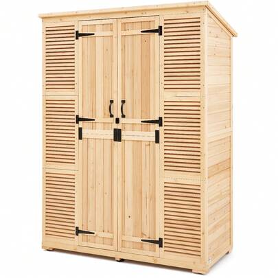 Outdoor Storage Shed, Oversize Wooden Outside Storage Cabinet With Waterproof Roof And Metal Frame, Double Lockable Doors Garden Tool Shed Storage House Cabinet With Shelves & Floor, 58"X78"