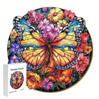 Caja de regalo de Navidad Rompecabezas de madera con forma asimétrica de mariposa Rompecabezas Regalo de cumpleaños Decoración del hogar Regalo único personalizado Juego interactivo familiar de alta dificultad