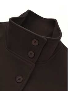 Women's Solid Color Front Button Tie Waist Woolen Cloak, Casual & Date Wear, Autumn/Winter Overcoat - Brown - View 8