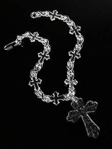 1pc Cross Pendant Necklace With Transparent Multicolor Acrylic Thorn Chain, Suitable For Men - Pendants - View 7