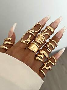 5/14/15/29 buc Set de inele metalice vintage elegante cu bandă largă, design gros, pentru femei, potrivite pentru fete de zi cu zi, petrecere, ținute de nuntă, bijuterii la modă cadou pentru iubită, prietenă