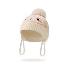 Cute Pom Pom Knitted Beanie Hat, European & American Style Newborn Infant Warm Windproof Pullover