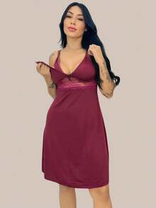 Kit 02 Camisolas Amamentação Pós Parto Detalhes Em Renda Saída Maternidade Gestante. AZUL MARINHO E VINHO. - Multicolorido - Visão 5