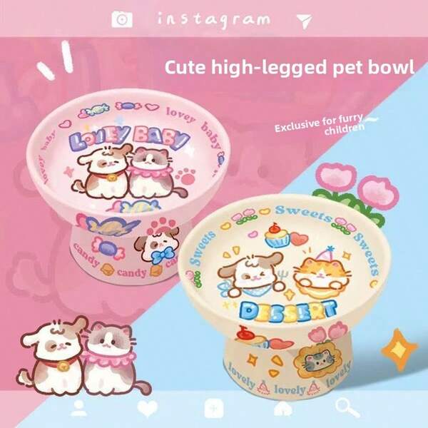 Bol en céramique pour chat, bol mignon pour animaux de compagnie, bol à nourriture pour chat, protège le cou, tapis de bol pour chat/chien