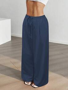 Flowy Wide Leg Pants: Lightweight Woven Fabric + Elastic Drawstring Waist, Flattering & Elongating, Essential Casual Pants For Commuting, Shopping, Lounging. 2026 New Spring/Autumn Women's Casual Pants, Suitable For Dates, Students, Daily Outings. All-Match Style, Versatile For Casual, Beach & More. Casual Women's Pants With Drawstring Waist, Suitable For Outings And Loungewear.