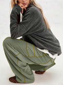 Women's Barrel Leg Sweatpants High Waisted Wide Leg Athletic Pants With Drawstring, Casual Loose Fit Lounge Sweatpants For Women, Yoga Baggy Joggers - xám xanh - Xem 4
