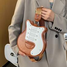 1Pc Y2K Guitar Shaped Bag - Retro Bass Guitar Messenger Bag With Chain Rivet Decor For Music Lovers,Best Valentine Gift For Friends,Best Party Gift - 粉色 - 查看 4