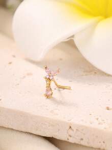 KARYOKO 1 Piece Silver Gold Color Dangle L Shaped Nose Studs For Women Butterfly Design CZ Dangling Nose Rings Unique Original Design Nostril Stud Nose Piercing Jewelry