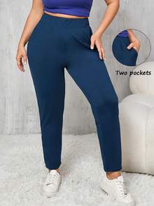 1 Stück Damen Große Größen Lässig Bleistift Hose mit elastischem Bund und seitlichen Taschen, geeignet für Innenaktivitäten, Yoga, hautfreundlich, vielseitig