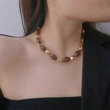 1pc Elegant Ladies Necklace - Brown And Gold Beads, Suitable For Daily And Formal Occasions, All-Year-Use Layered Chain Design, Perfect For Office, Parties, And Vacations - The Perfect Gift For Women's Birthdays/Anniversaries