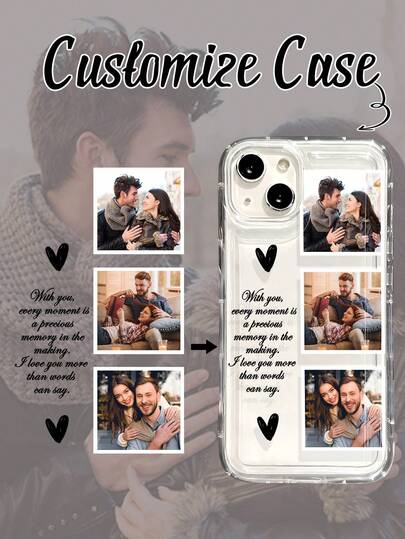 Foto personalizada de casal romântico, texto com frase de coração personalizada, capa de celular moderna com frase de assinatura personalizada, capa protetora espessa à prova de choque adequada para iPhone 11, 13, 15, 16 ProMax, para uso diário, casamento, aniversário, animal de estimação, família