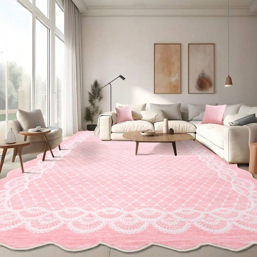 Home Decor Kitchen Area Rug Bordered Thin Carpet Non Shedding Non Slip Stain Resistant Floorcover Low Pile Printed Washable Hallway Runner Rug Soft Easy To Clean Mat Throw Rug For Bathroom Bedroom Living Room Dinning Room Laundry - Pink - View 1