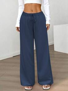 Flowy Wide Leg Pants: Lightweight Woven Fabric + Elastic Drawstring Waist, Flattering & Elongating, Essential Casual Pants For Commuting, Shopping, Lounging. 2026 New Spring/Autumn Women's Casual Pants, Suitable For Dates, Students, Daily Outings. All-Match Style, Versatile For Casual, Beach & More. Casual Women's Pants With Drawstring Waist, Suitable For Outings And Loungewear.
