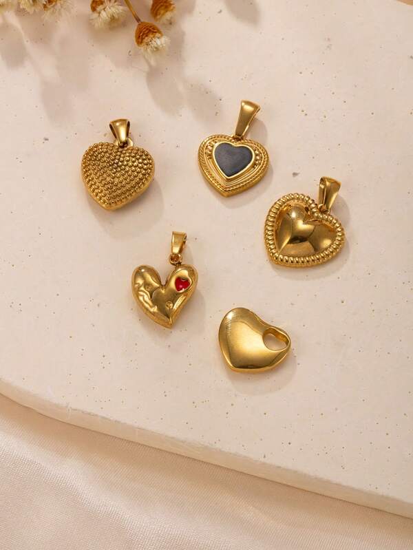 1 pieza Colgante con forma de corazón chapado en oro de 18K de acero inoxidable, colgante con encanto de gota de aceite de amor para hacer collares, aretes, joyería, uso diario, regalo