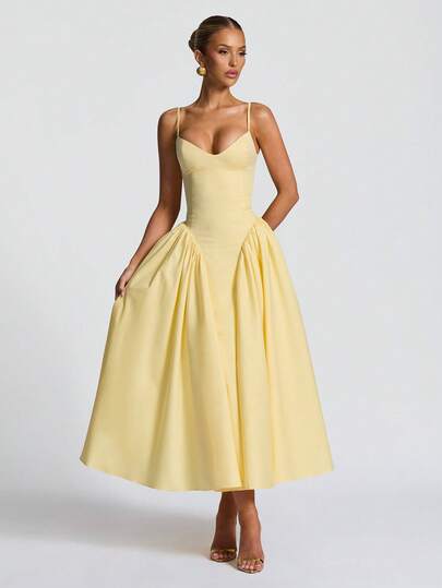 Elegant Retro Tie-Up Party Dress, Spaghetti Strap Cocktail Dress, Party & Tea Dress Wedding Spring