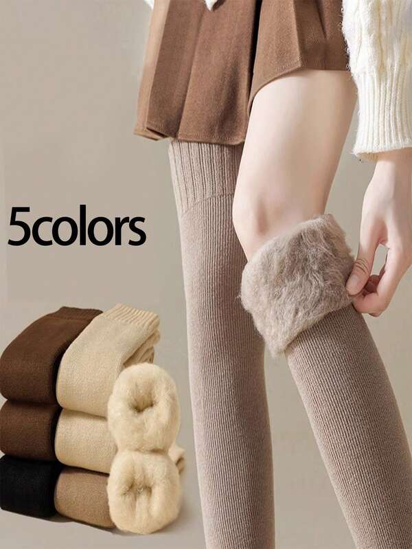 1 Pair Faux Cashmere Over-The-Knee Socks For Women, Thick Thermal Lined Warm Tall Socks, Autumn/Winter