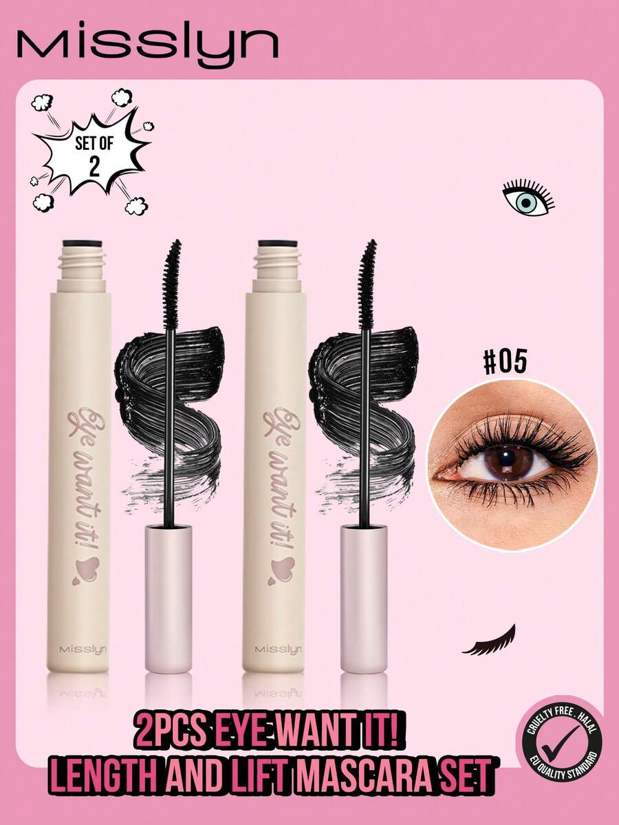 MISSLYN-2 件 Eye Want It! 加长卷翘睫毛膏套装，Eye Want It! 加长卷翘睫毛膏，纤长卷翘丰盈防晕染睫毛膏，持久睫毛打底膏，黑色，带细刷，Y2K 彩妆派对海滩旅行度假露营户外礼物玫瑰时尚女孩新年化妆品角色扮演最佳旅行节日色彩花式校园学校魅力氛围 Cny 中国新年，情人节礼物，纯素，无残忍 - 2個 - 查看 1