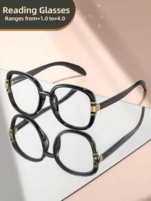 1 Pair Oval Large Frame Elegant Metal Decor Reading Glasses, Gentle Style For Women, Suitable For Reading, Writing, Computer Use, +1.0 To +4.0 - Transparent - View 14