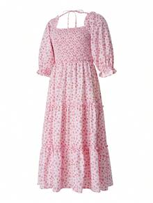 Womens Off-Shoulder Dress With Ruffled Hem, Sweet Tube Top Style Summer Clothing - Pink - View 6