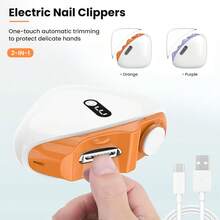 1pc C-Shaped Rechargeable Multi-Function Electric Nail Clipper, Includes Nail Clipper, Cleaning Brush, Data Cable, 2-In-1 Nail Care Function, Can Cut, File, Polish, Apple-Shaped Design With LED Light, Lithium-Polymer Battery, Enjoy Salon-Level Manicure Experience At Home - Multicolor - View 5