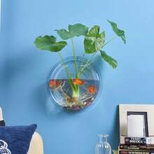 Acvariu de perete cu diametrul de 26 cm/Acvariu decorativ/Vază decorativă de perete suspendată/Sticlă hidroponică decorativă de perete suspendată/Acvariu pentru curte exterioară/Cameră de zi/Dormitor/Decor de birou, Poate fi agățat oriunde, De asemenea, se poate decora cu flori conservate și plante hidroponice, DIY, Amenajare peisagistică pentru acvariu, Vine cu plasă de pescuit