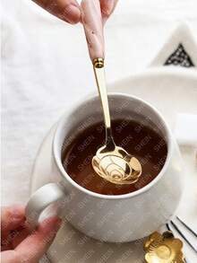 1 pieza Cuchara de café con mango de cerámica y diseño floral de acero inoxidable - Rosa - Ver 3