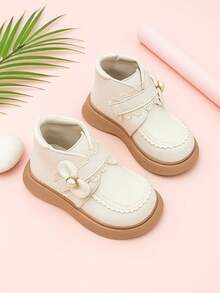 New Lace Trim Decorated PU Leather Children's Boots, Western Cowgirl Style Girls' Boots, Solid Color Soft Lining Cute Princess Personalized Shoes, Thick Sole Heightening, Suitable For School, Daily, Vacation, All Season Wear