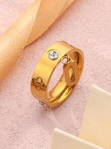 1枚2026新款不锈钢戒指，镶嵌四叶草锆石幸运吊坠，时尚男女夏季佩戴 - 四葉草戒指 - 查看 2