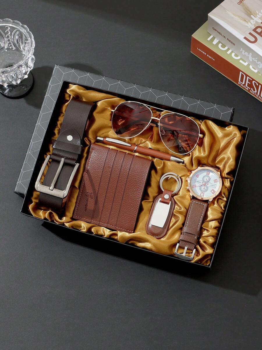 Men's Watch Gift Set, Business Gift Box, Fashion Leather Strap, Father's Day Gift For Dad, Valentine's Day Gift For Husband/Boyfriend, Birthday/Graduation/Teacher's Day/Student Gift