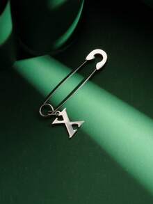 1pc Fashionable Personalized Exaggerated Stainless Steel 26 English Letters A-Z Pendant Earrings, Paired With Stainless Steel Safety Pin Earrings, Suitable For Men And Women For Daily Wear And Parties