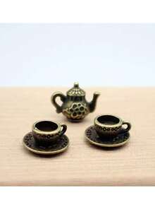 3pcs Mini Tea Cup Set, Vintage Mini Teapot, Coffee Shop Kitchen Accessories, Photography Props, Suitable For Photography Studio, Miniature Kitchen, Home Decor