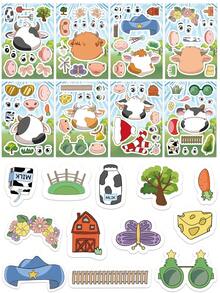 8PCS Cartoon Cow Face Swap Puzzle Sticker Cartoon Creative Personalized Stickers For Laptop Phone Waterproof Vinyl Junk Journal Sticker Boys Girls Animal Party Favors Thanksgiving Christmas Decorations Home Wall Decor