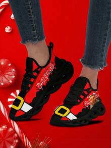 Zapatillas de Navidad personalizadas para hombres con impresión de foto personalizada, diseño de cinturón de Papá Noel festivo, zapatos deportivos con foto personalizada, zapatillas ligeras, cómodas y de suela blanda para hombre, zapatos de tenis transpirables para entrenamiento en el gimnasio, regalo de Navidad único para mamá/papá/ella/él/novia/novio/esposa/esposo/amigo