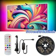 Fita de luz de fundo de TV LED RGBIC com sensor AR, sincronização de luz ambiente da tela, suporta música de aplicativo, alimentação USB, adequada para TVs de 35 a 80 polegadas, monitores, salas de jogos, quartos e salas de estar.