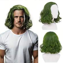 Parrucca verde ondulata da uomo - Stile fresco e affascinante, in fibra sintetica di poliestere, ideale per travestimenti da clown, feste di Ognissanti, costumi anime - Design versatile per varie occasioni