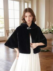 1pc Handmade Premium Autumn/Winter Extra Long Solid Color Polyester Faux Mink Thermal Lined Thick Shawl Vest, Fashion Versatile Minimalist Women Shawl Vest, Suitable For Evening Gown, Bridal Wedding, Gala, Celebration, Daily Wear