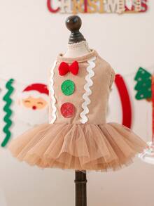 1pc Pet Clothes, Cute Gingerbread Pom Pom Dress For Small Dogs & Cats, Warm & Comfortable For Autumn/Winter