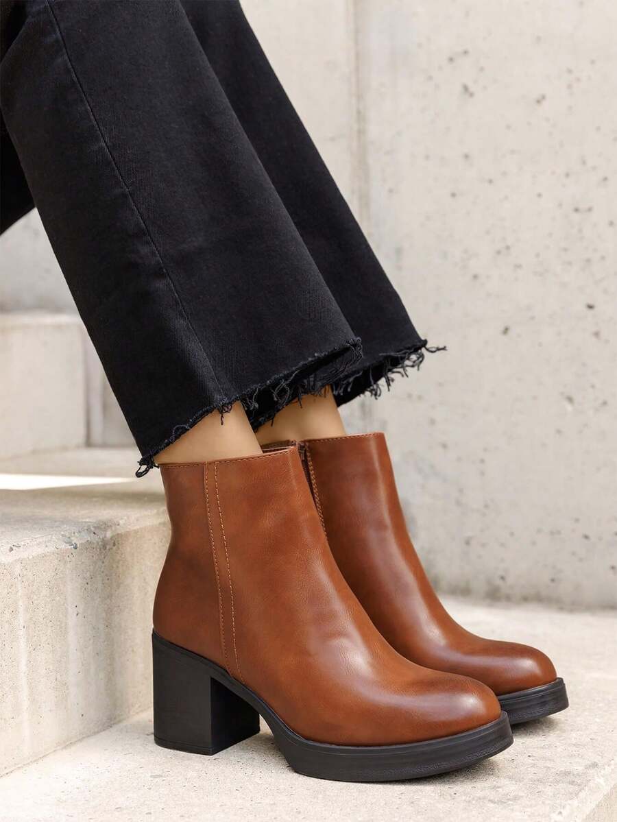 Square Heel Suede Ankle Boots - Combining Daily Elegance And Comfort - Camel - View 1