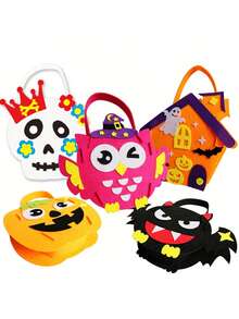 1/2/4pcs多款糖果袋手提袋手工南瓜袋乞讨糖果袋手提袋南瓜蜘蛛网糖果DIY手工糖果袋材料袋 - 彩色 - 查看 6