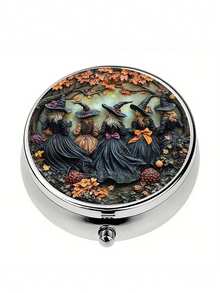 Hộp đựng thuốc 2 ngăn xách tay, hộp đựng vitamin bằng kim loại trang trí, quà tặng Halloween (hình phù thủy, bí ngô, mèo) - Nhiều màu - Xem 20