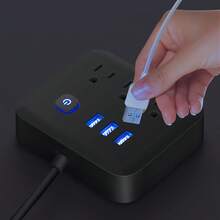 Multi-Hole Socket With Integrated 3 AC Sockets +3 USB Ports (Including 1 Type-C) With 5 Ft Cable - Compact Design With Lightning Protection And Overload Protection - Ideal For Travel/Home/Office/Dorm Use, Ideal For Christmas, New Year, Birthday Gifts - US A Type Plug(110-127V) - View 1