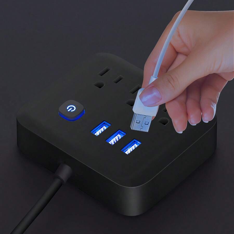 Multi-Hole Socket With Integrated 3 AC Sockets +3 USB Ports (Including 1 Type-C) With 5 Ft Cable - Compact Design With Lightning Protection And Overload Protection - Ideal For Travel/Home/Office/Dorm Use, Ideal For Christmas, New Year, Birthday Gifts - US A Type Plug(110-127V) - View 1