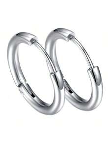 2 件/3 件简约嘻哈不锈钢耳环，男女通用纯色圆形耳环，光滑夹式耳环 - 彩色 - 查看 18