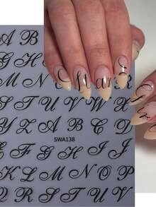 Retro English Letter Pattern 3D Nail Stickers, 3D Black Gothic Letter Nail Stickers, Fashionable And Romantic English Word Alphabet Character Symbol Design DIY Stickers, Y2K Self-Adhesive Slide Nail Decoration, Y2K Self-Adhesive Slide Nail Decoration Accessories